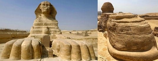 A Esfinge do Egipto, de frente e de trás