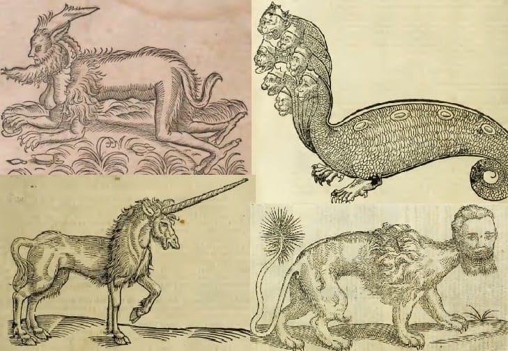 Quatro animais lendários em Historia Animalium