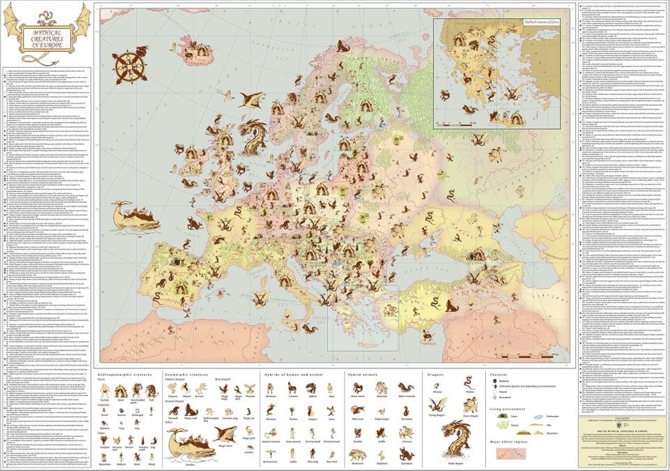 Mapa de (algumas) criaturas mitológicas europeias
