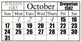 Calendário de Outubro de 1582