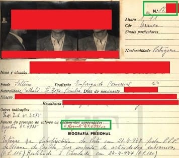 Um registo de um preso